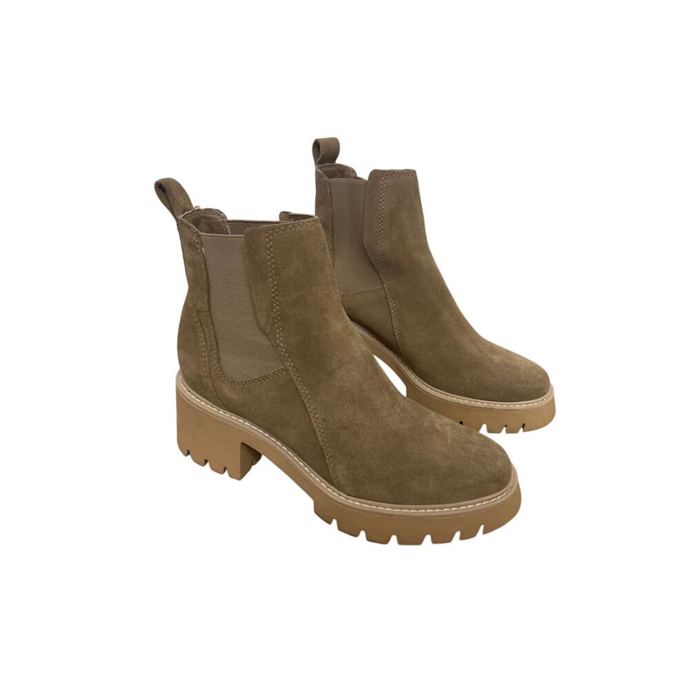 Dolce Vita Halina Taupe Suede Leather Chelsea Lug Sole Ankle Boots 8 Chunky